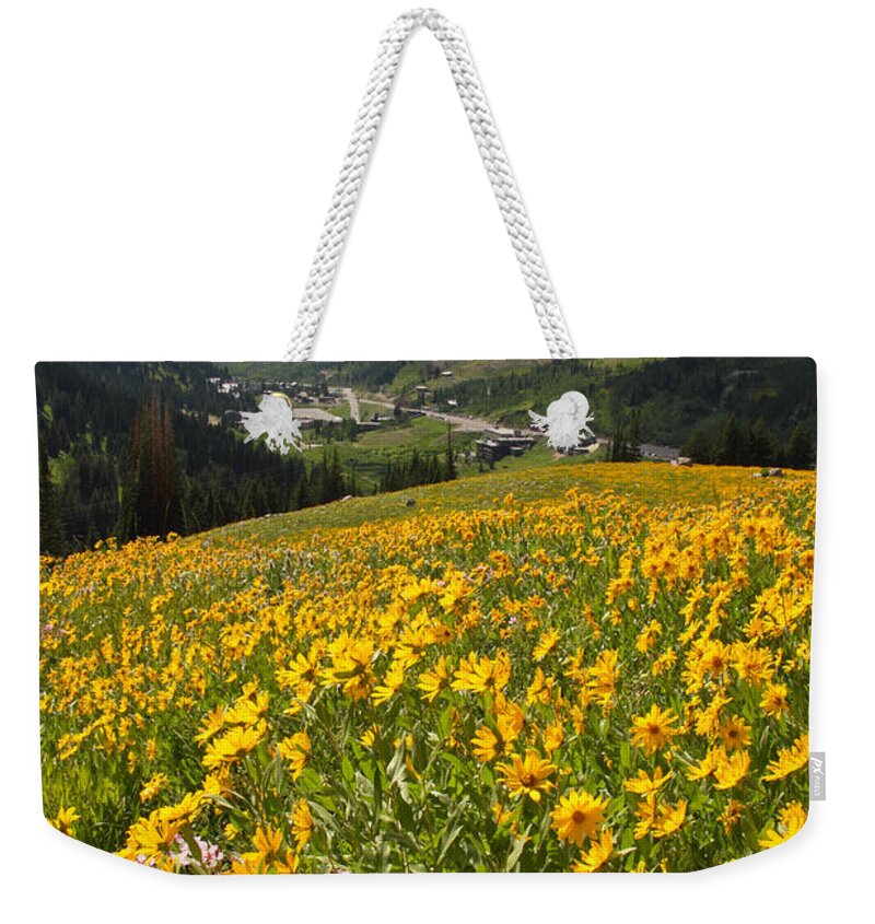Landscape Weekender Tote Bag featuring the photograph Wasatch Wildflowers by Brett Pelletier