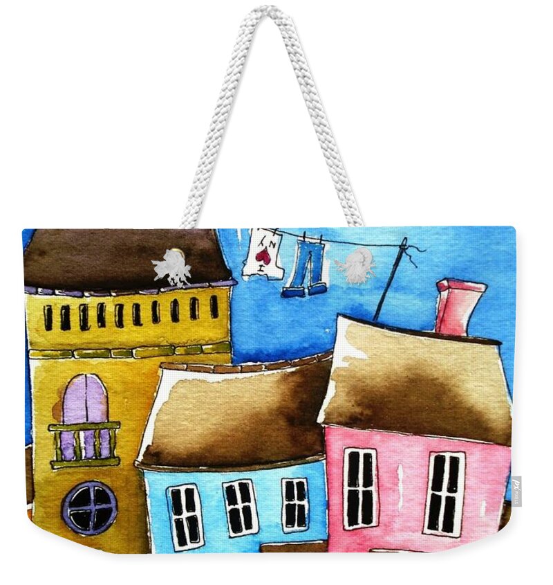 Suburbs Weekender Tote Bag featuring the painting Wash day by Lucia Stewart