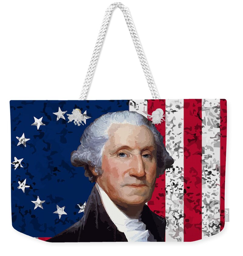 George Washington Weekender Tote Bag featuring the painting Washington and The American Flag by War Is Hell Store