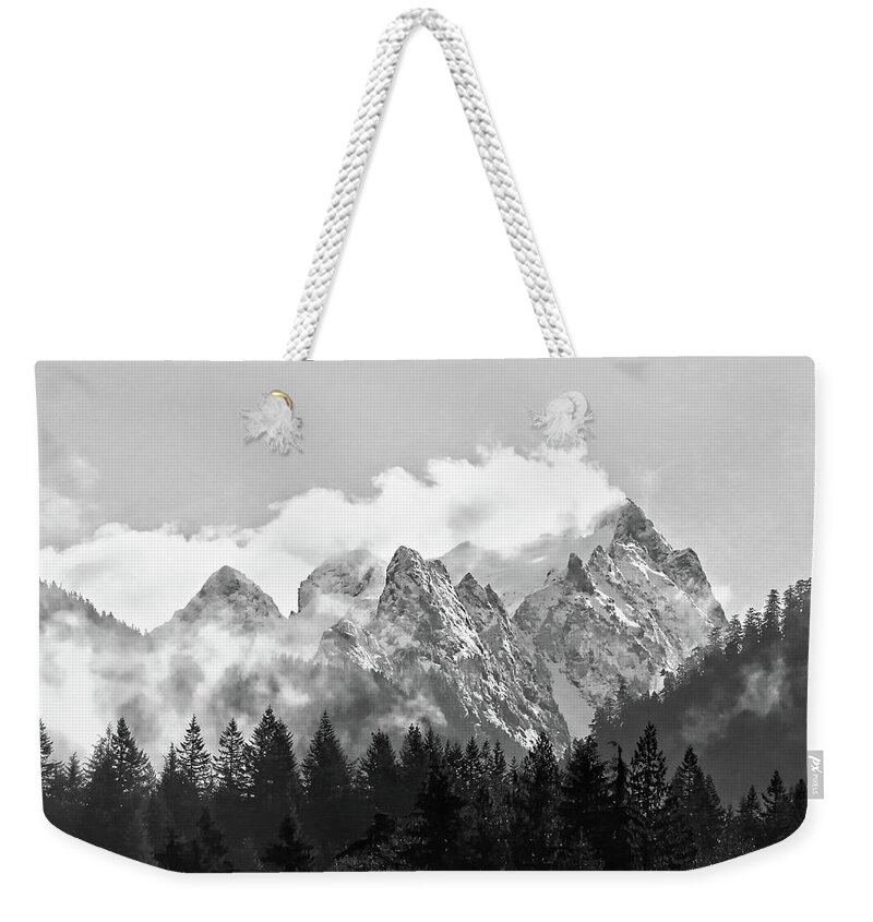 Blackandwhite Weekender Tote Bag featuring the photograph Washington Cascades by Sandra Peery