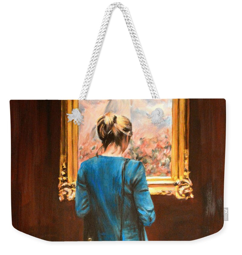 Monet Weekender Tote Bag featuring the painting Watching Monet by Escha Van den bogerd
