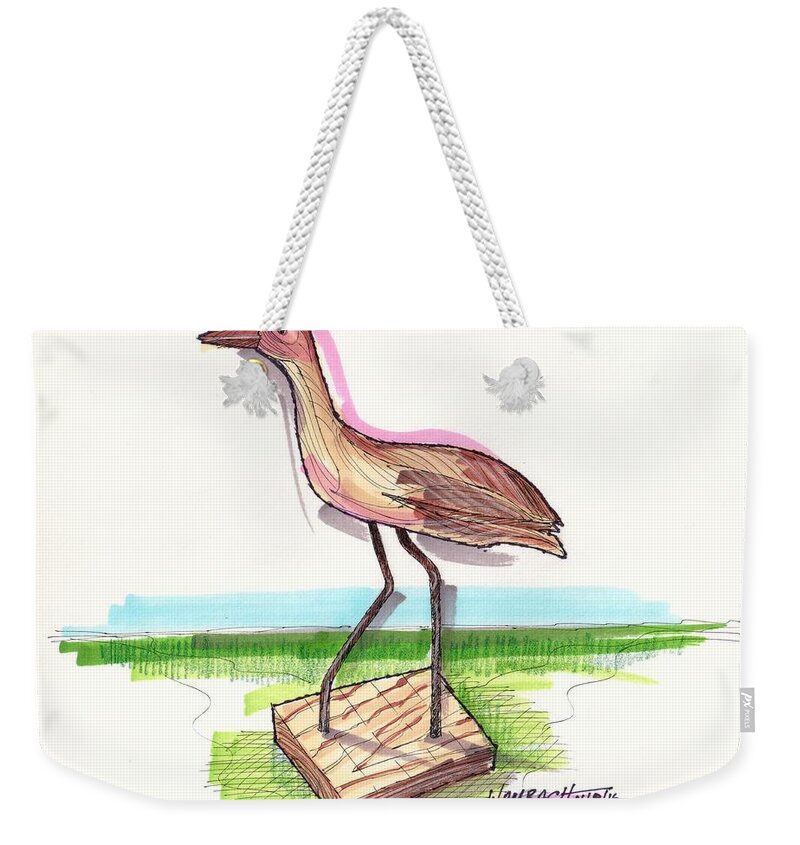 Water Fowl Weekender Tote Bag featuring the drawing Water Fowl Motif #5 by Richard Wambach