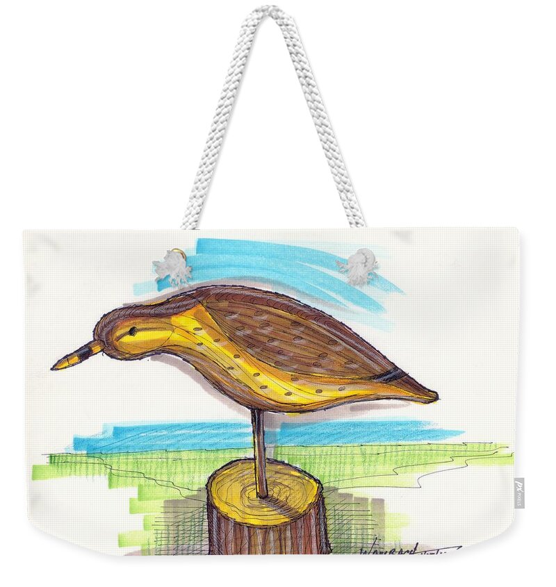 Water Fowl Weekender Tote Bag featuring the drawing Water Fowl Motif #7 by Richard Wambach