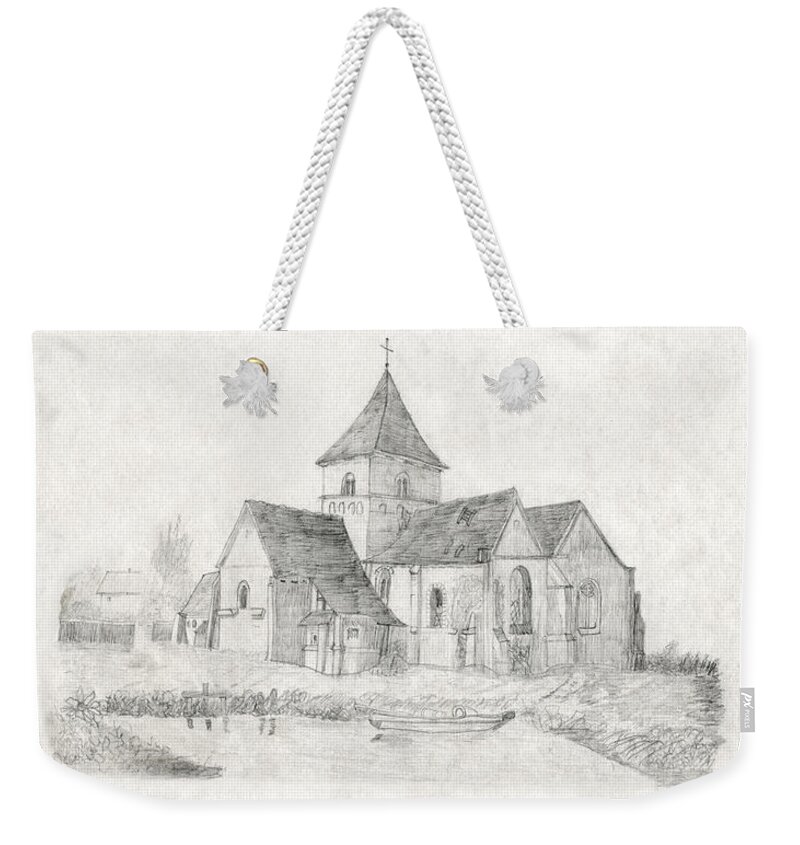 Landscape Of England 1863-1865 Weekender Tote Bag featuring the drawing Water Inlet at Church by Donna L Munro