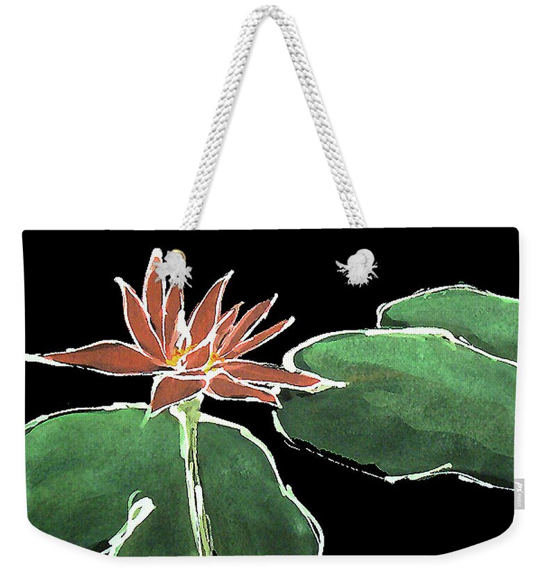 Original Watercolors Weekender Tote Bag featuring the painting Water lily-Rouge by Chris Paschke