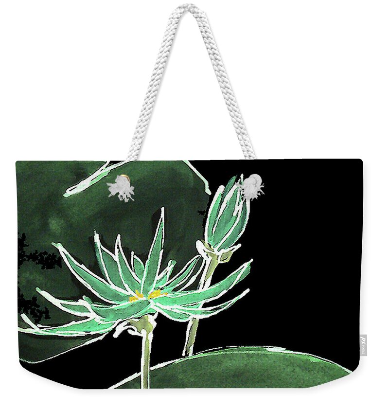 Original Watercolors Weekender Tote Bag featuring the painting Water Lily-Teal by Chris Paschke