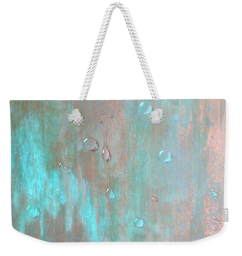 Turquoise Weekender Tote Bag featuring the painting Water on Copper by Teresa Fry