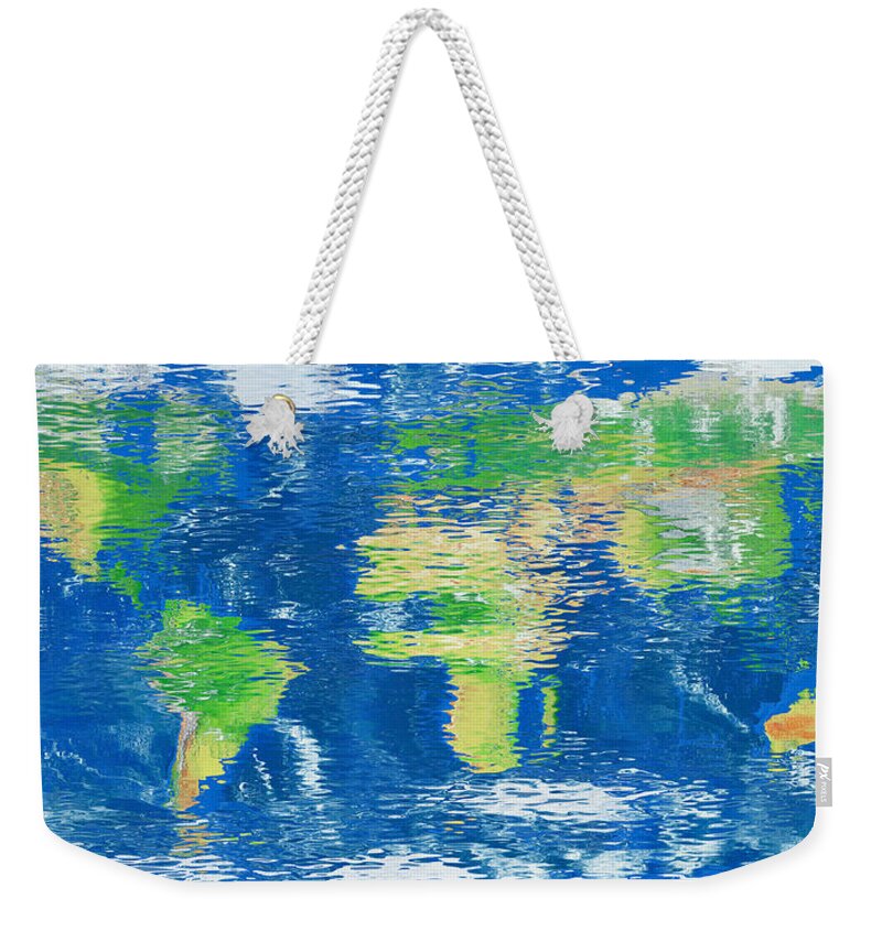 Map Weekender Tote Bag featuring the digital art Water reflection world map by Frans Blok