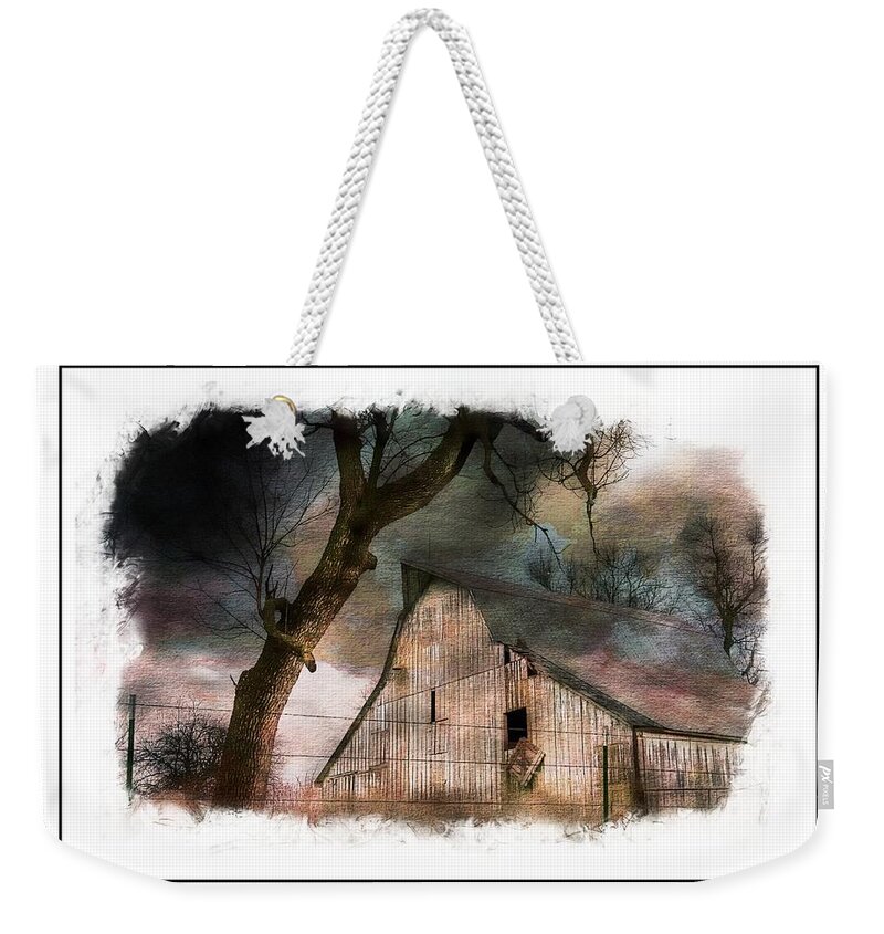 Stormy Scene Weekender Tote Bag featuring the photograph Watercolor Barn by Karen McKenzie McAdoo