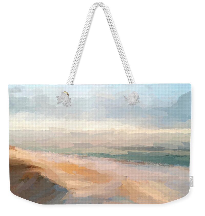 Anthony Fishburne Weekender Tote Bag featuring the mixed media Watercolor beach abstract by Anthony Fishburne