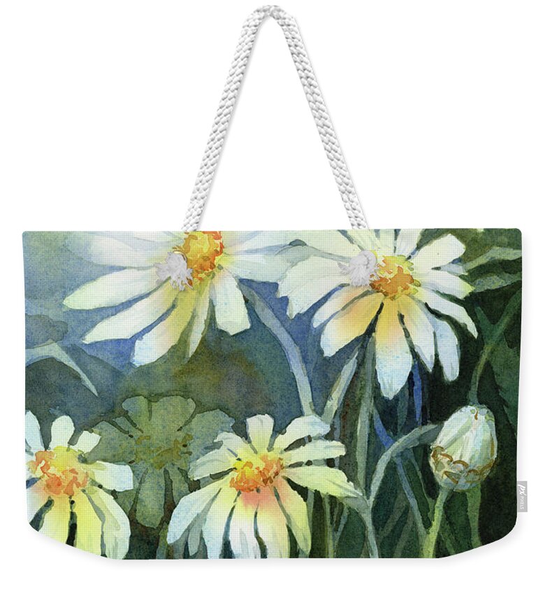 Daisies Weekender Tote Bag featuring the painting Daisies Flowers by Olga Shvartsur