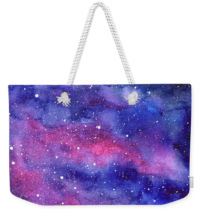 Nebula Weekender Tote Bag featuring the painting Watercolor Galaxy Pink Nebula by Olga Shvartsur
