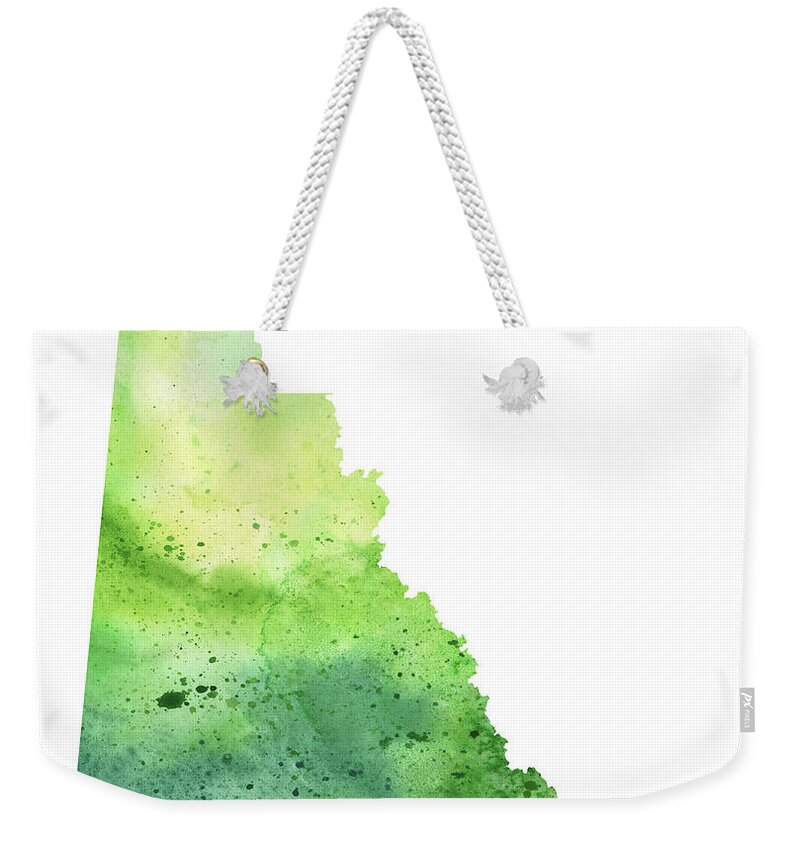 Canada Weekender Tote Bag featuring the painting Watercolor Map of Yukon, Canada in Green by Andrea Hill