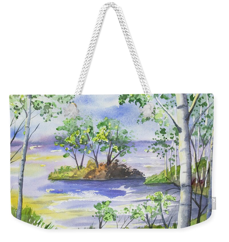 Original Watercolor Weekender Tote Bag featuring the painting Watercolor - Minnesota North Shore Landscape by Cascade Colors