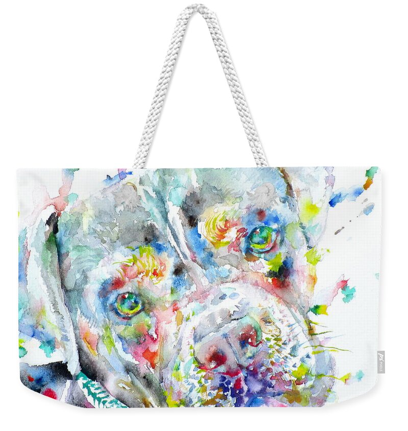 Pit Bull Weekender Tote Bag featuring the painting Watercolor Pit Bull.2 by Fabrizio Cassetta