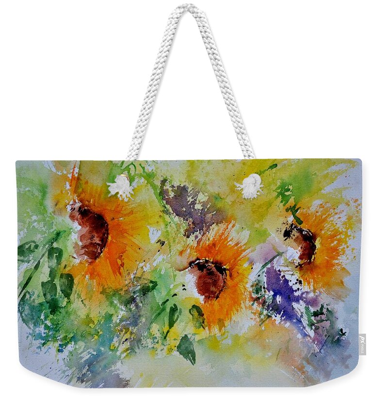 Flowers Weekender Tote Bag featuring the painting Watercolor Sunflowers by Pol Ledent