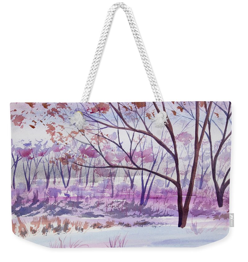 Woodland Weekender Tote Bag featuring the painting Watercolor - Woodland Scene by Cascade Colors