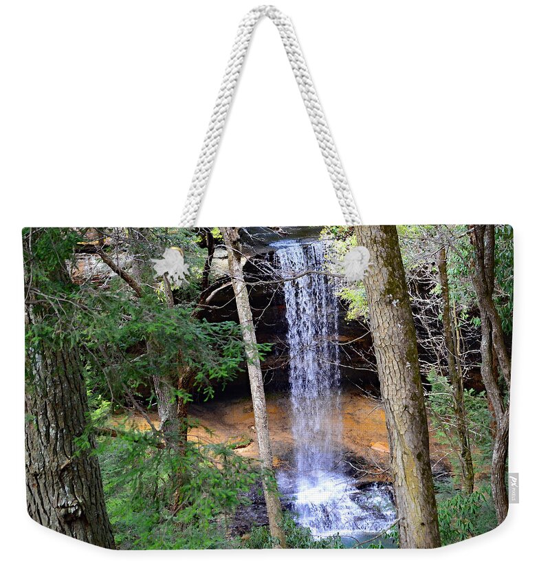 Northrup Falls Weekender Tote Bag featuring the mixed media The Northrup Waterfall  Tennessee by Stacie Siemsen