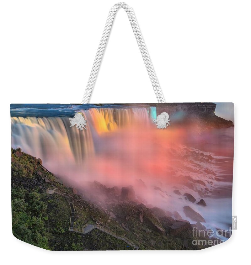 Niagara Falls Weekender Tote Bag featuring the photograph Waterfall Night Lights by Adam Jewell