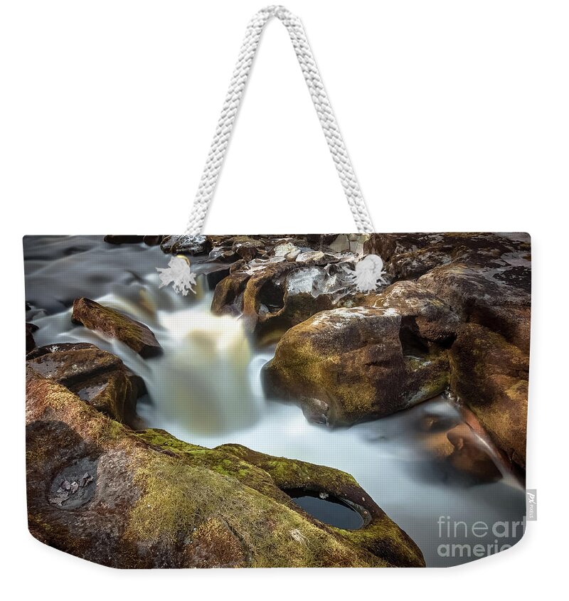 Bolton Abbey Weekender Tote Bag featuring the photograph Waterfall on the River Wharfe by Mariusz Talarek