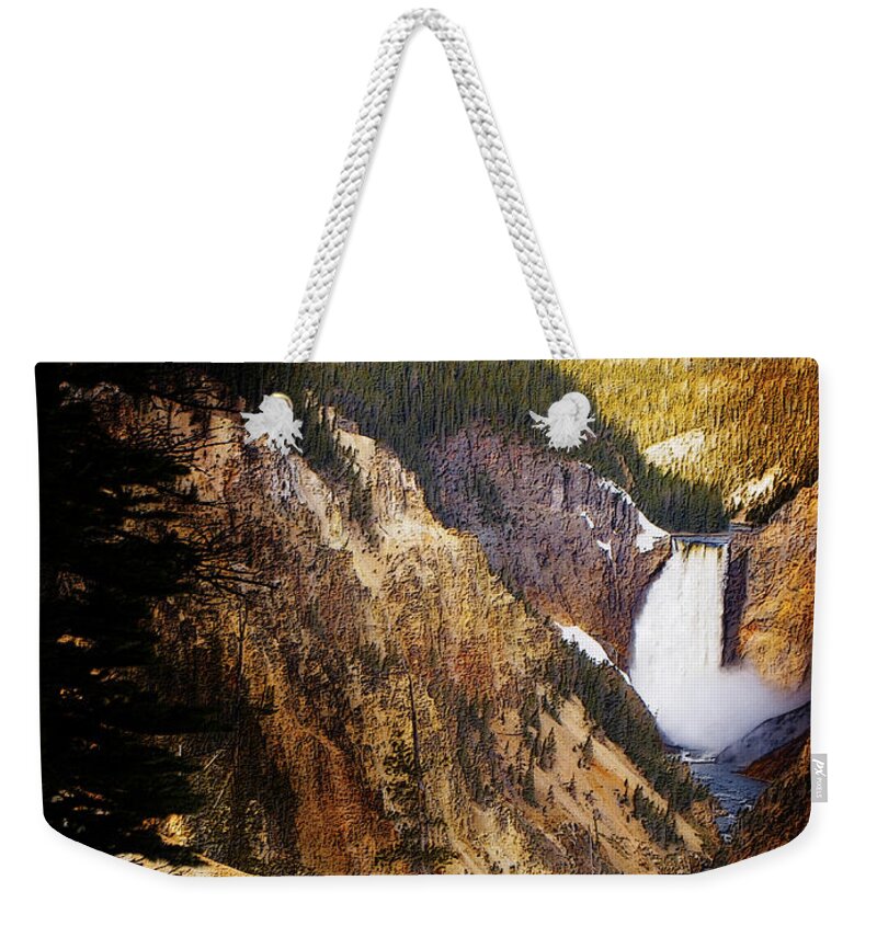 Rocks Weekender Tote Bag featuring the photograph Waterfall Yellowstone 2 by Jo-Anne Gazo-McKim