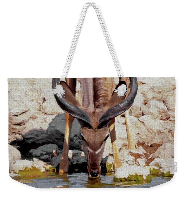 Kudu Weekender Tote Bag featuring the digital art Waterhole Kudu by Ernest Echols