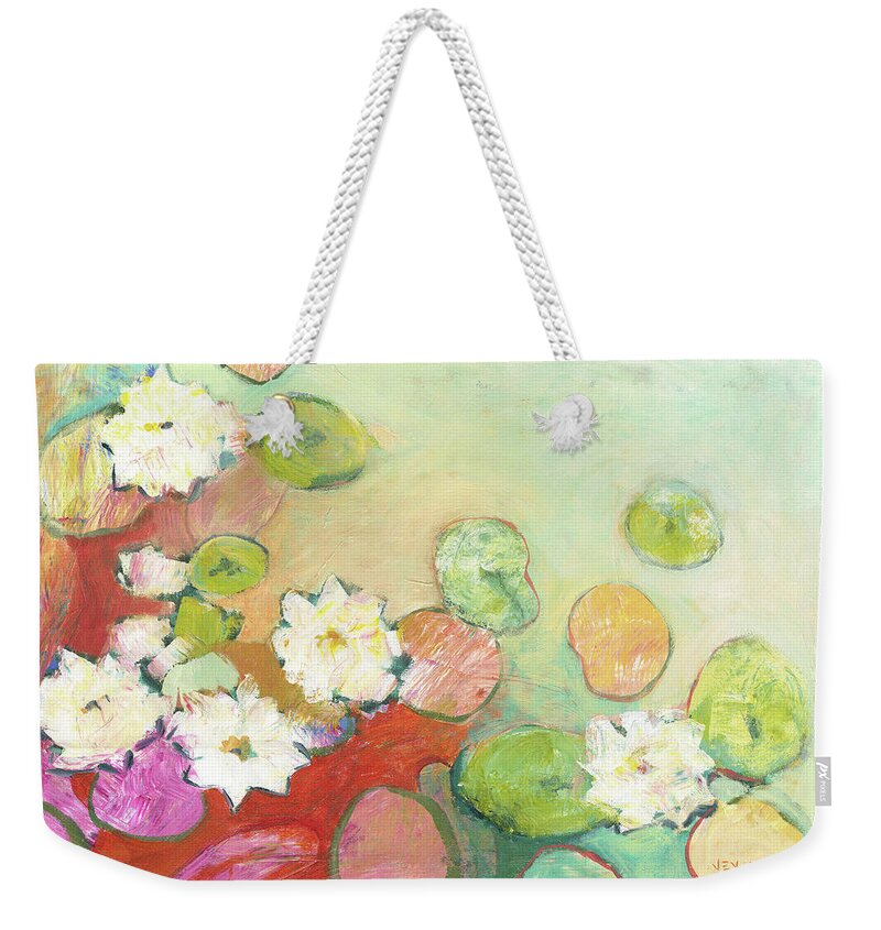 Lilly Weekender Tote Bag featuring the painting Waterlillies at Dusk No 2 by Jennifer Lommers