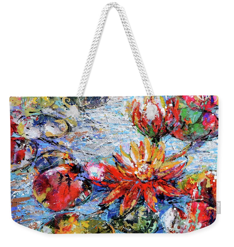  Weekender Tote Bag featuring the painting Waterlilly by Jyotika Shroff
