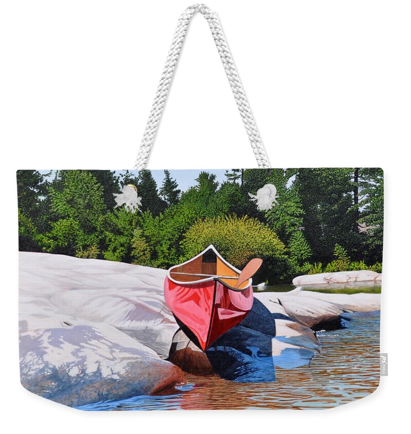 Georgian Bay Weekender Tote Bag featuring the painting Waters Edge by Kenneth M Kirsch