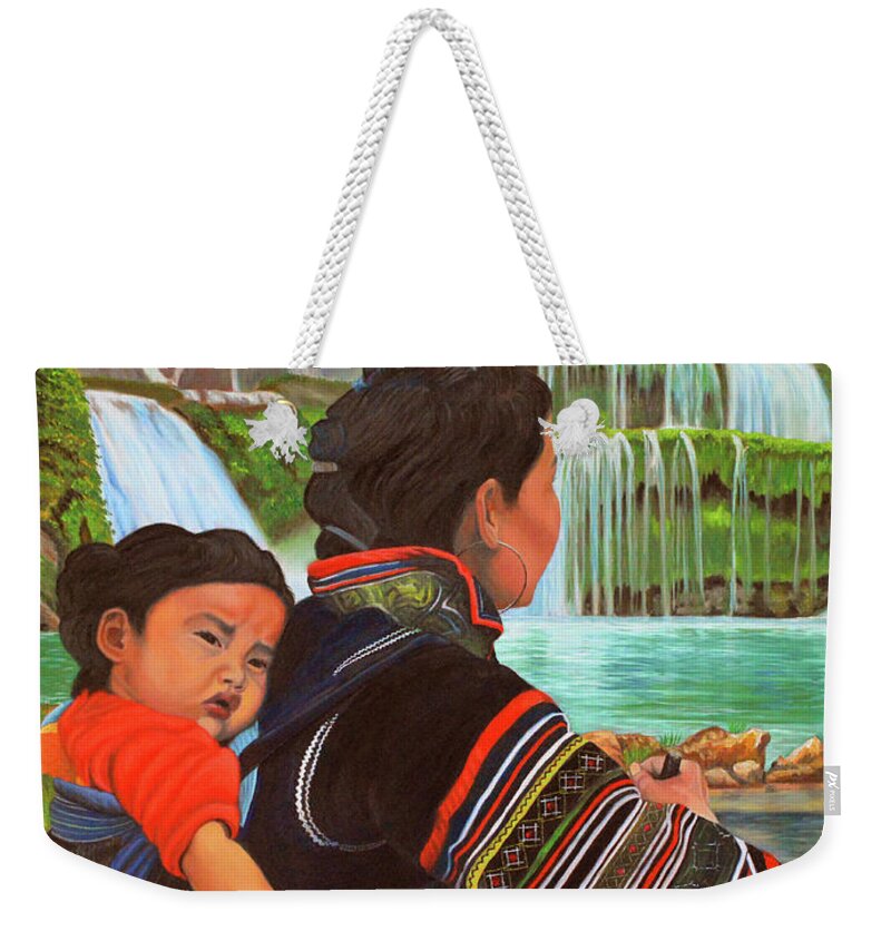 Waterfalls Weekender Tote Bag featuring the painting Waterworld by Thu Nguyen