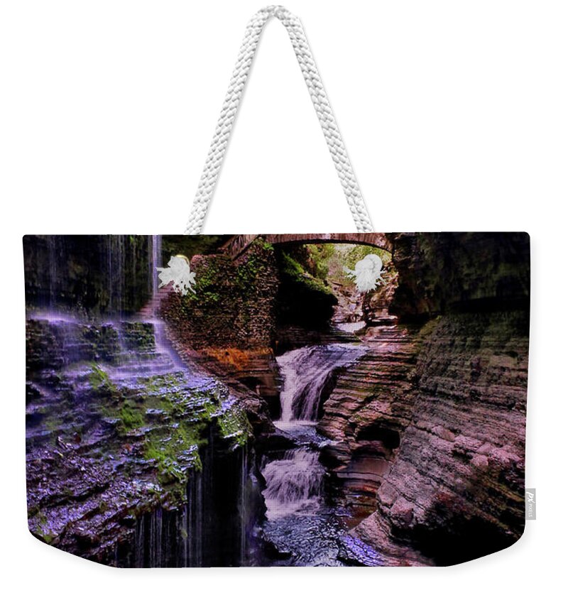 Waterfall Weekender Tote Bag featuring the photograph Watkins Glen State Park - Rainbow Falls 002 by George Bostian
