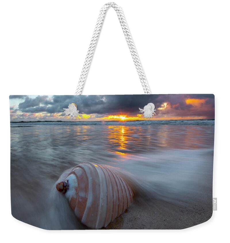 Shell Weekender Tote Bag featuring the photograph Wave Shell Sunrise by Sean Davey