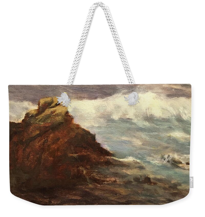 Waves At Dusk Weekender Tote Bag featuring the painting Waves at Dusk by Joyce Snyder