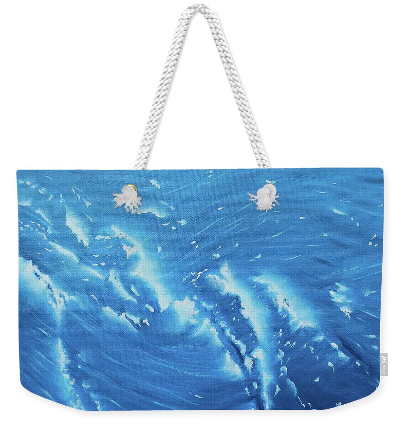 Waves Weekender Tote Bag featuring the painting Waves - French Blue by Neslihan Ergul Colley