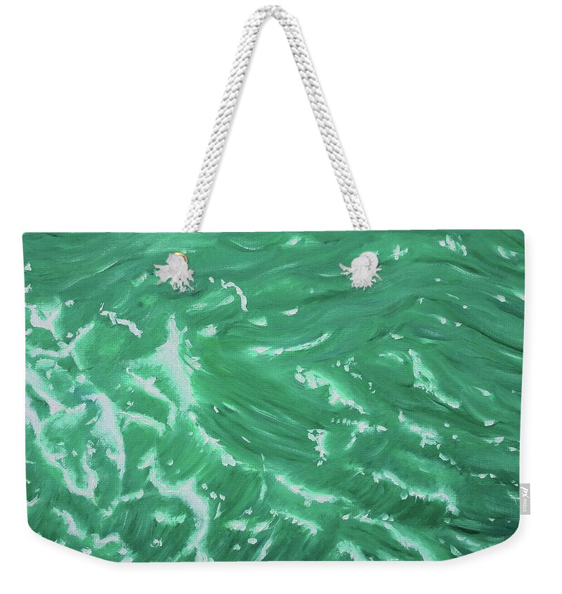 Waves Weekender Tote Bag featuring the painting Waves - Green by Neslihan Ergul Colley