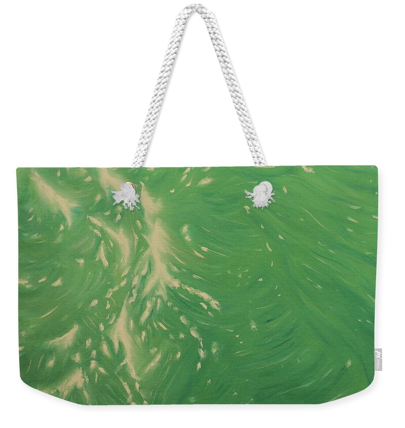 Waves Weekender Tote Bag featuring the painting Waves - Light Green by Neslihan Ergul Colley
