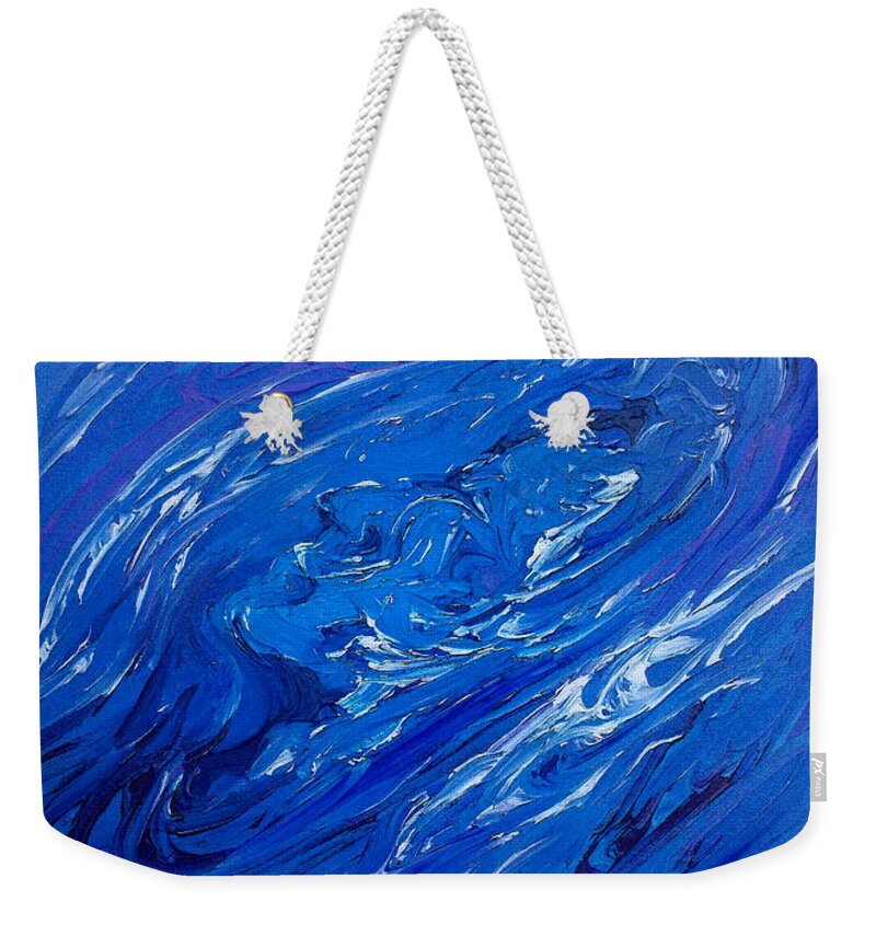 Blue Weekender Tote Bag featuring the painting Waves of Blue by Kevin Middleton