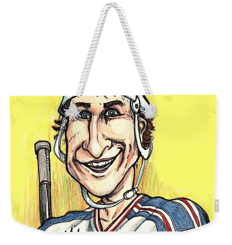 Wayne Gretsky Weekender Tote Bag featuring the drawing Wayne Gretsky Caricature by John Ashton Golden