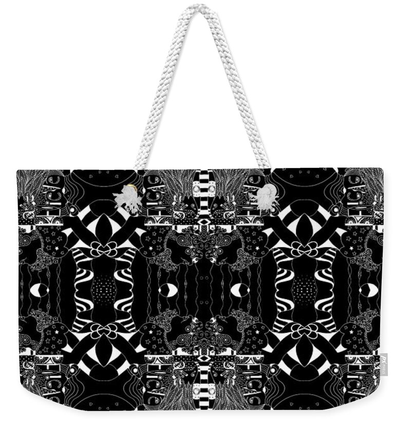 We Make Believe - Paradoxical Paradigm By Helena Tiainen Weekender Tote Bag featuring the digital art We Make Believe - Paradoxical Paradigm by Helena Tiainen