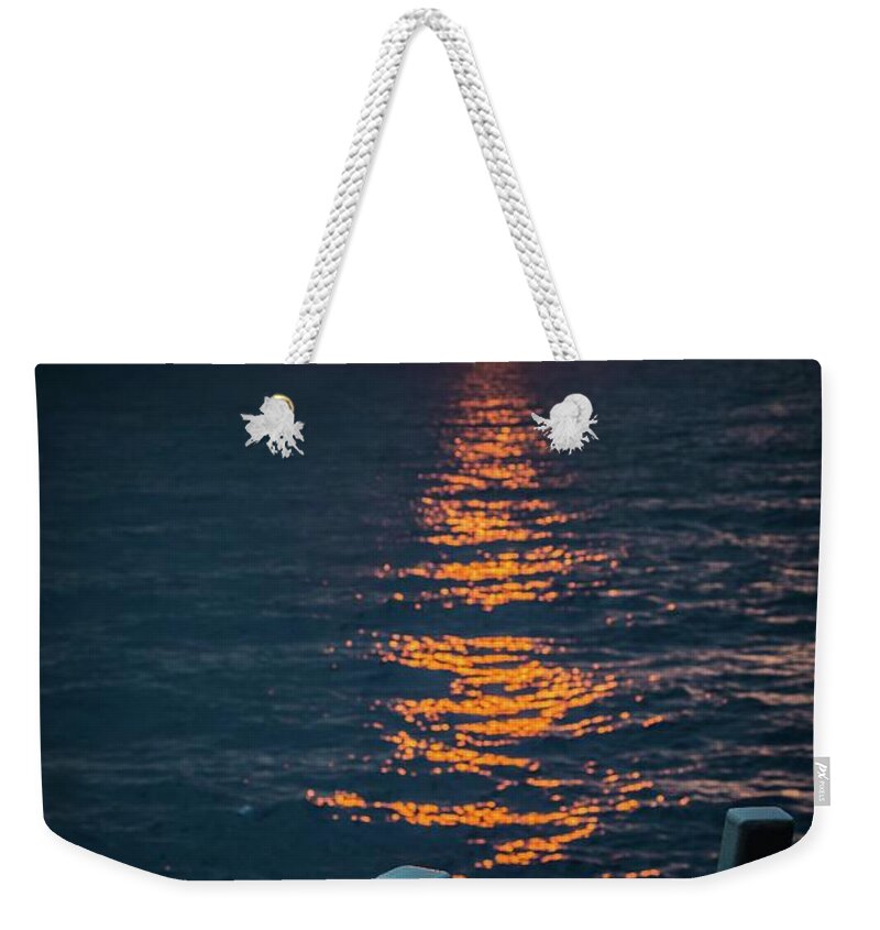 Navy Weekender Tote Bag featuring the photograph Weather Deck Sunset by Larkin's Balcony Photography