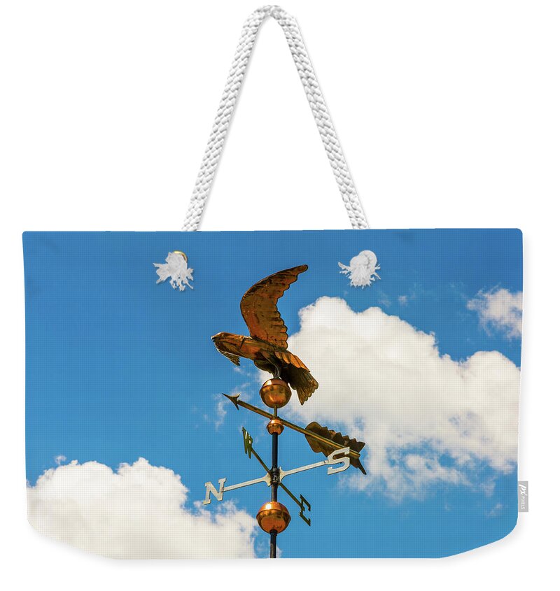 Weather Vane Weekender Tote Bag featuring the photograph Weather Vane On Blue Sky by D K Wall