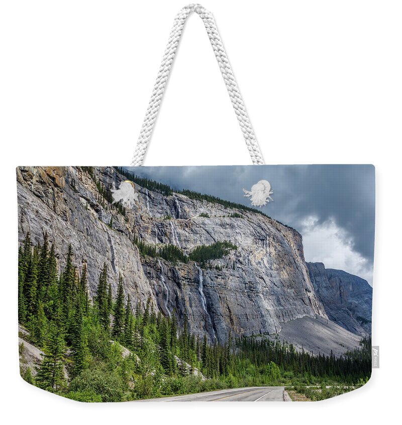 Joan Carroll Weekender Tote Bag featuring the photograph Weeping Wall Banff National Park by Joan Carroll