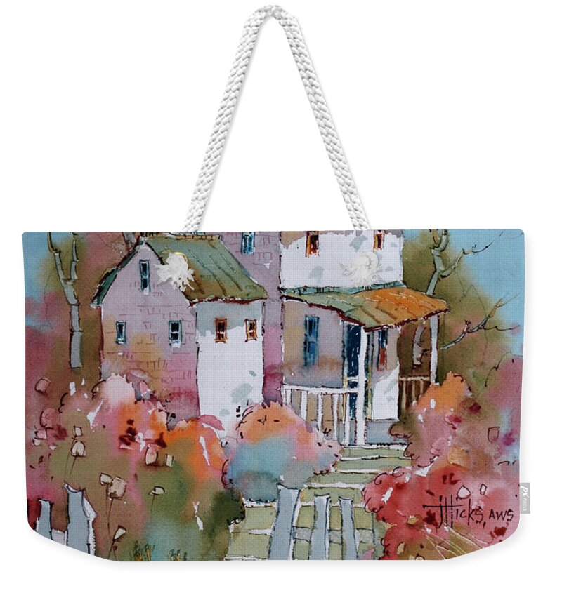 Cottage Weekender Tote Bag featuring the painting Welcome by Joyce Hicks