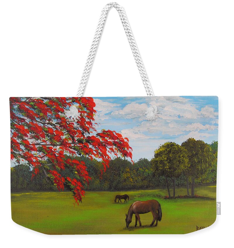 Puerto Rico Weekender Tote Bag featuring the painting Welcome to Paradise by Gloria E Barreto-Rodriguez