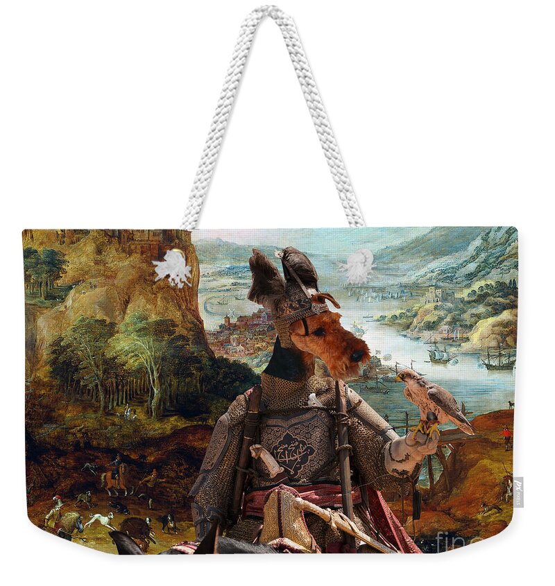 Welsh Terrier Weekender Tote Bag featuring the painting Welsh Terrier Art - The Falconer Party by Sandra Sij