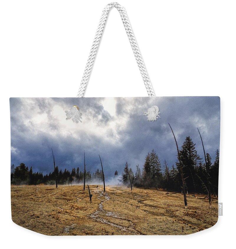 Wyoming Weekender Tote Bag featuring the photograph West Thumb Geyser Basin  by Lars Lentz