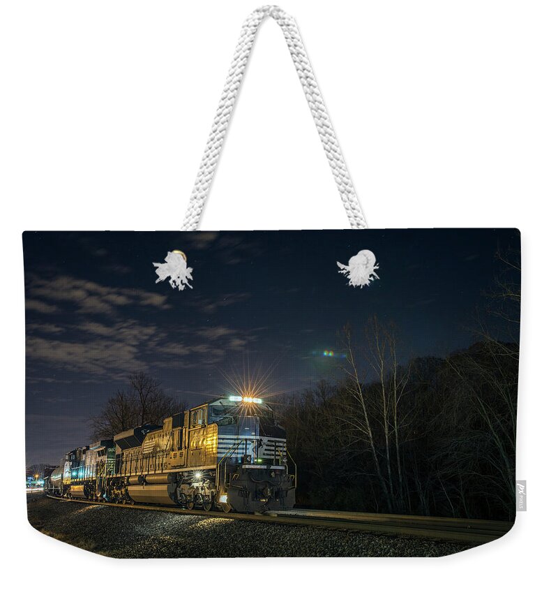 Train Weekender Tote Bag featuring the photograph Westbound Norfolk Southern 375 at Georgetown IN by Jim Pearson