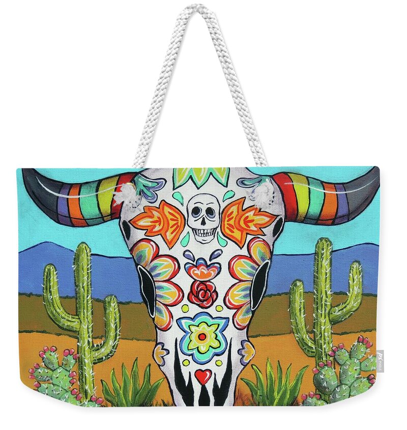 Dia De Los Muertos Weekender Tote Bag featuring the painting Western Skull by Candy Mayer