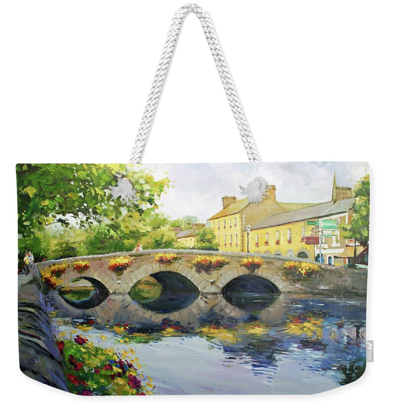Westport County Mayo Weekender Tote Bag featuring the painting Westport Bridge County Mayo by Conor McGuire