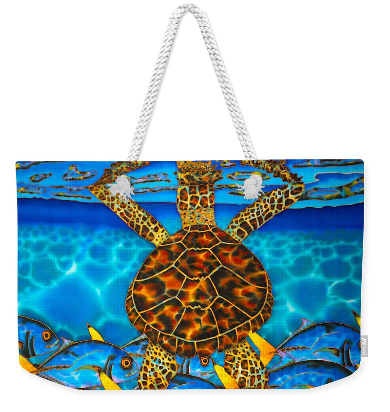 Sea Turtle Weekender Tote Bag featuring the painting West Indian Hawksbill Sea Turtle by Daniel Jean-Baptiste